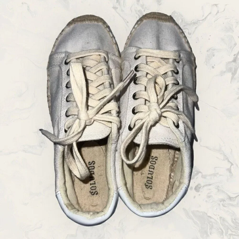 Soludos White Cream Canvas Espadrilles Lace Up Comfort Shoes Women’s Size 6